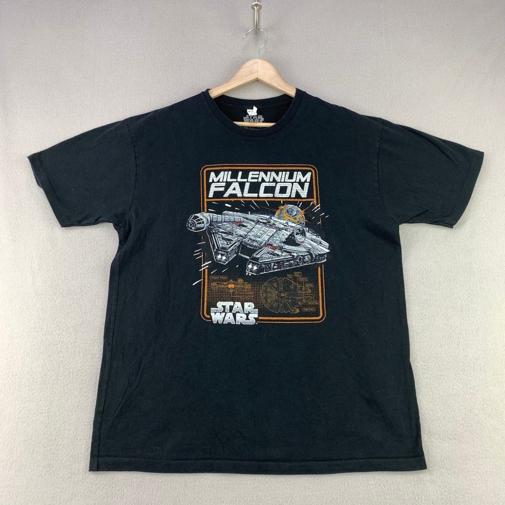 Star Wars T-Shirt Mens XL Black Millennium Falcon Graphic Tee Lucasfilm Disney